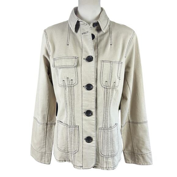 BKE Vintage Jacket Women Sze Large Light Tan Khaki Cotton Buttoned Utility Style - Picture 1 of 12